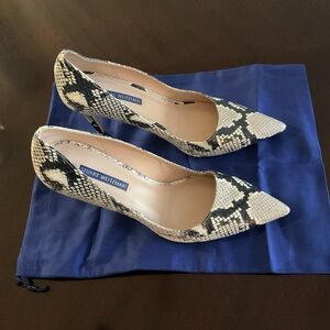 Stuart Weitzman Black and Cream Snake Print Heels
